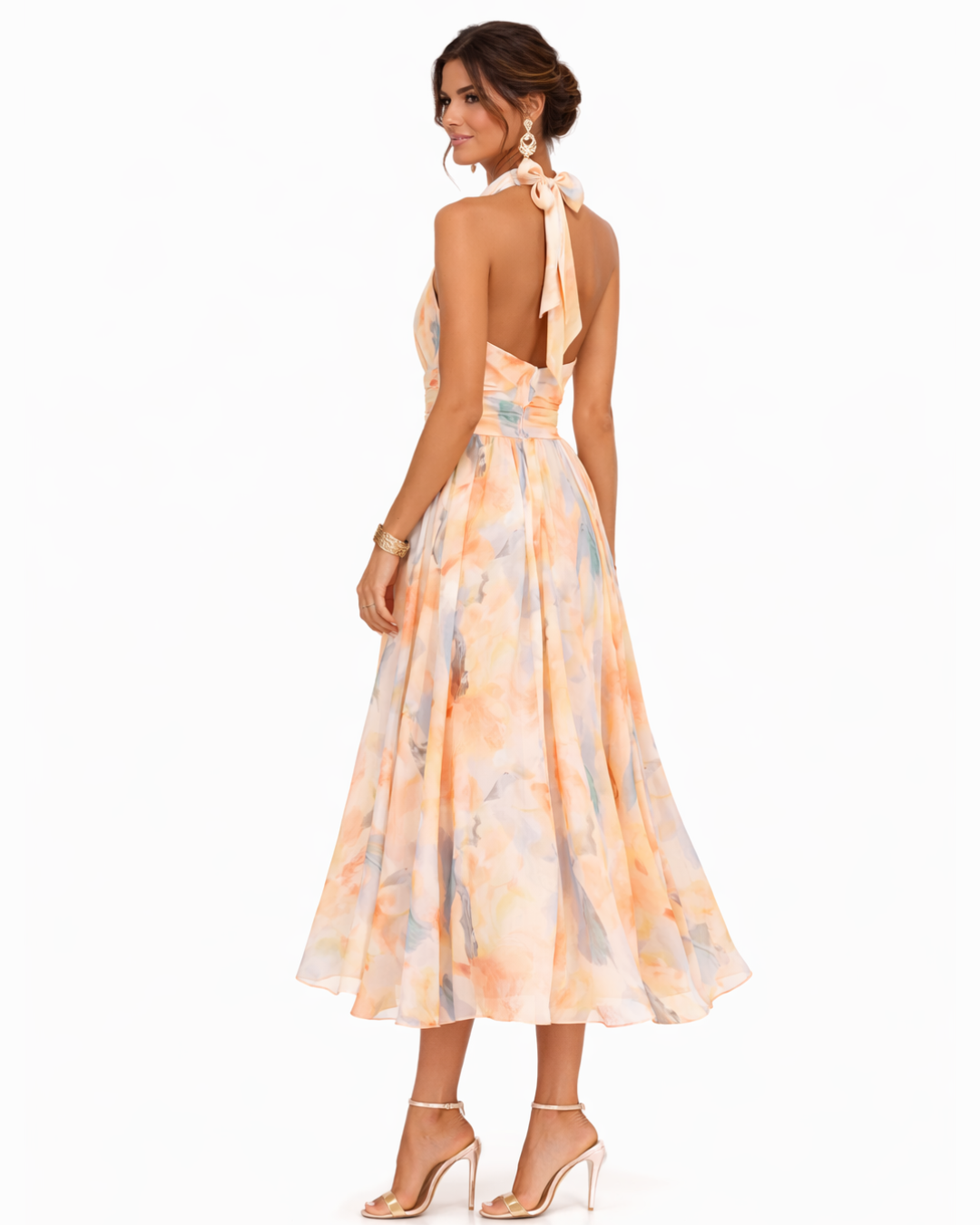 Naomi – Vestido Halter con Estampado Acuarela