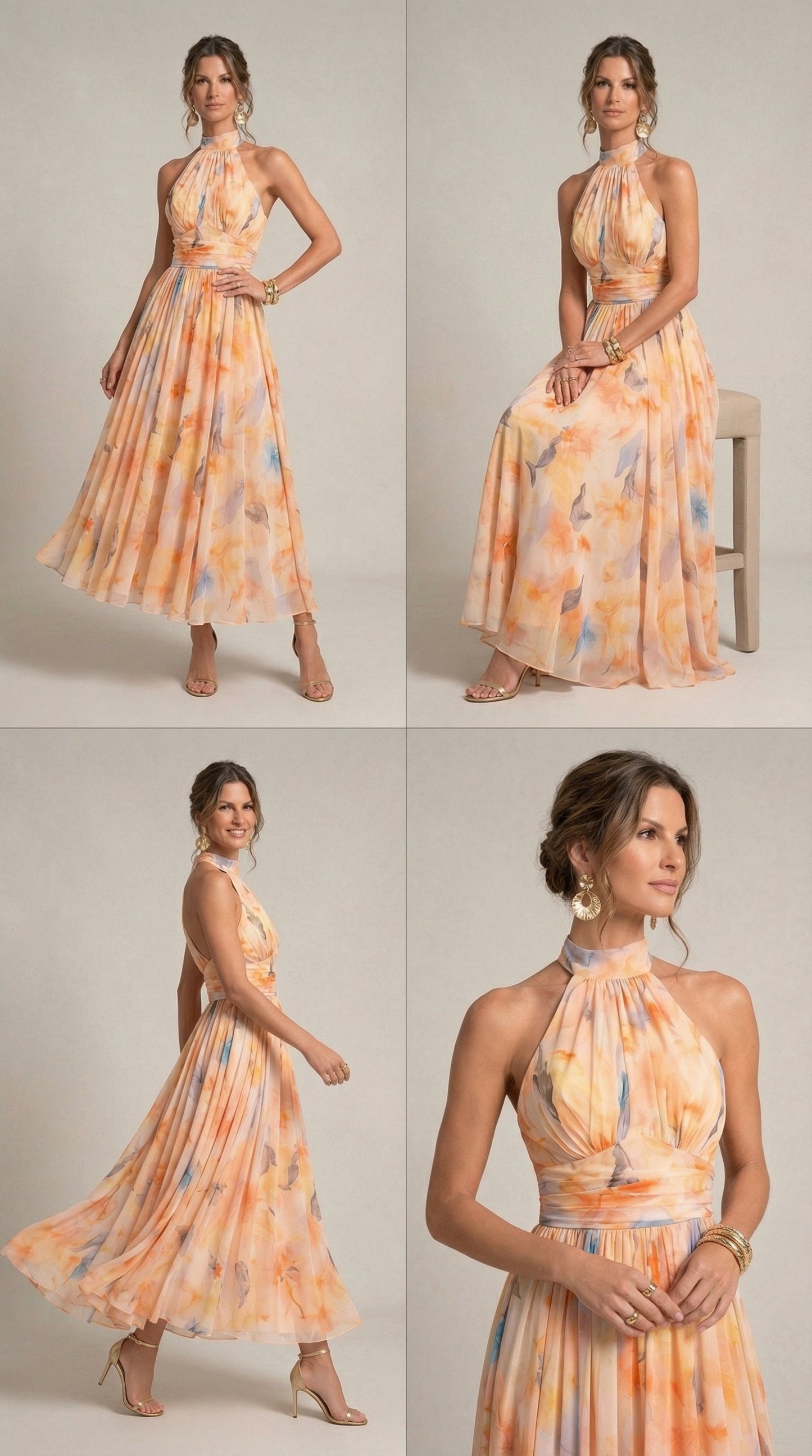 Diana – Vestido de Cuello Halter con Estampado Acuarela