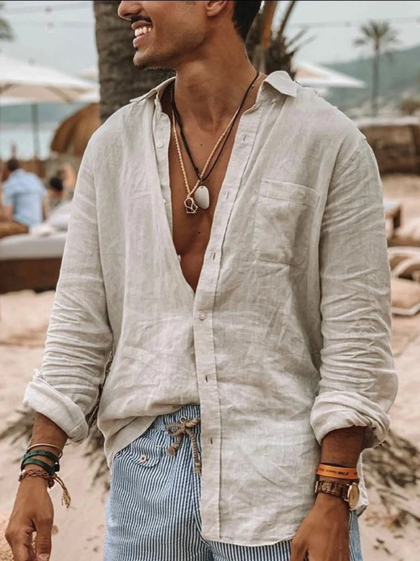 Bruno - Camisa Ligera Manga Larga con Cuello Solapa