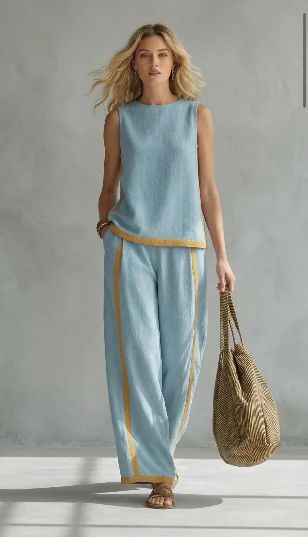 Andrea - Conjunto de Blusa Manga Larga y Pantalón Ancho