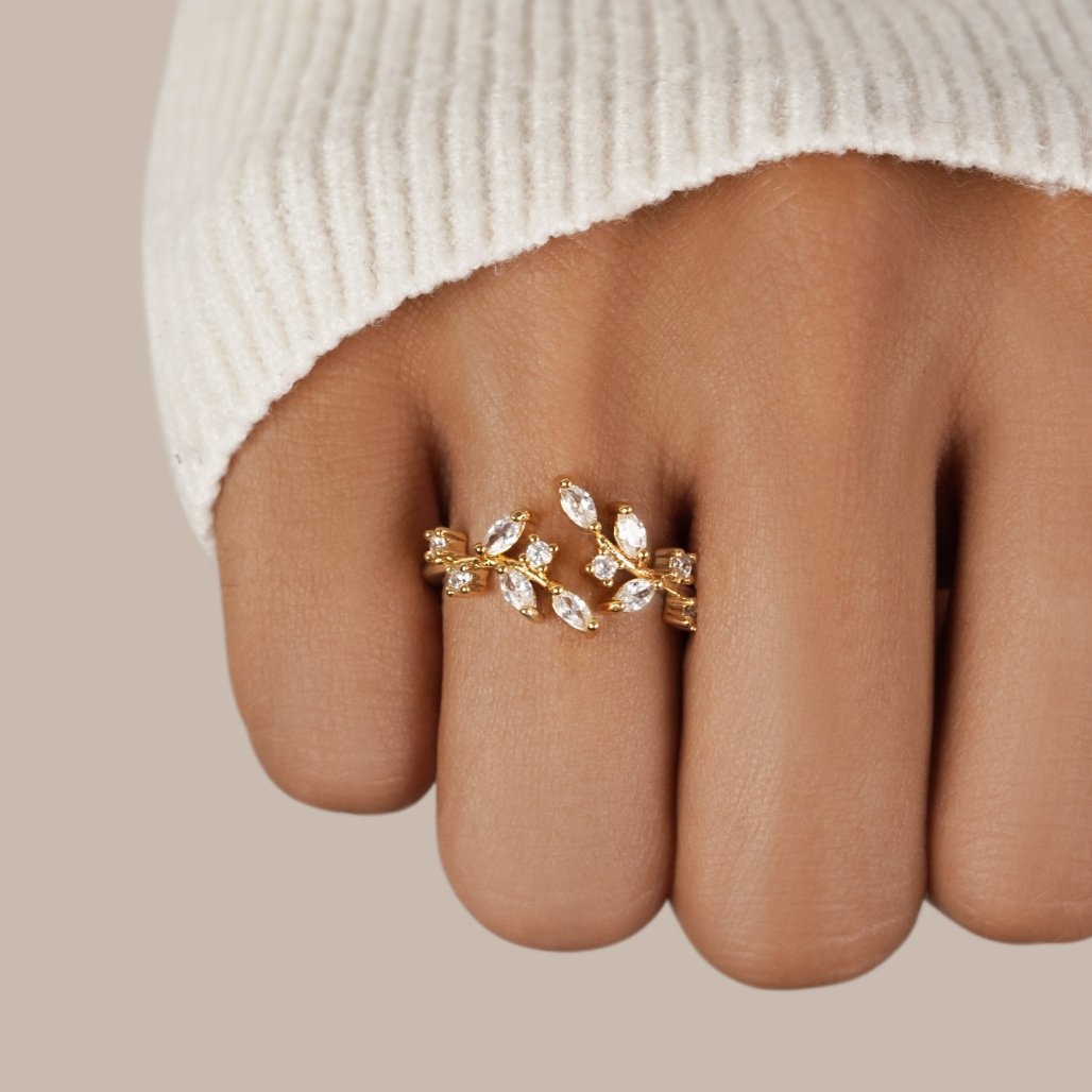 Aitana - Anillo Enredadera de Cristal Dorado