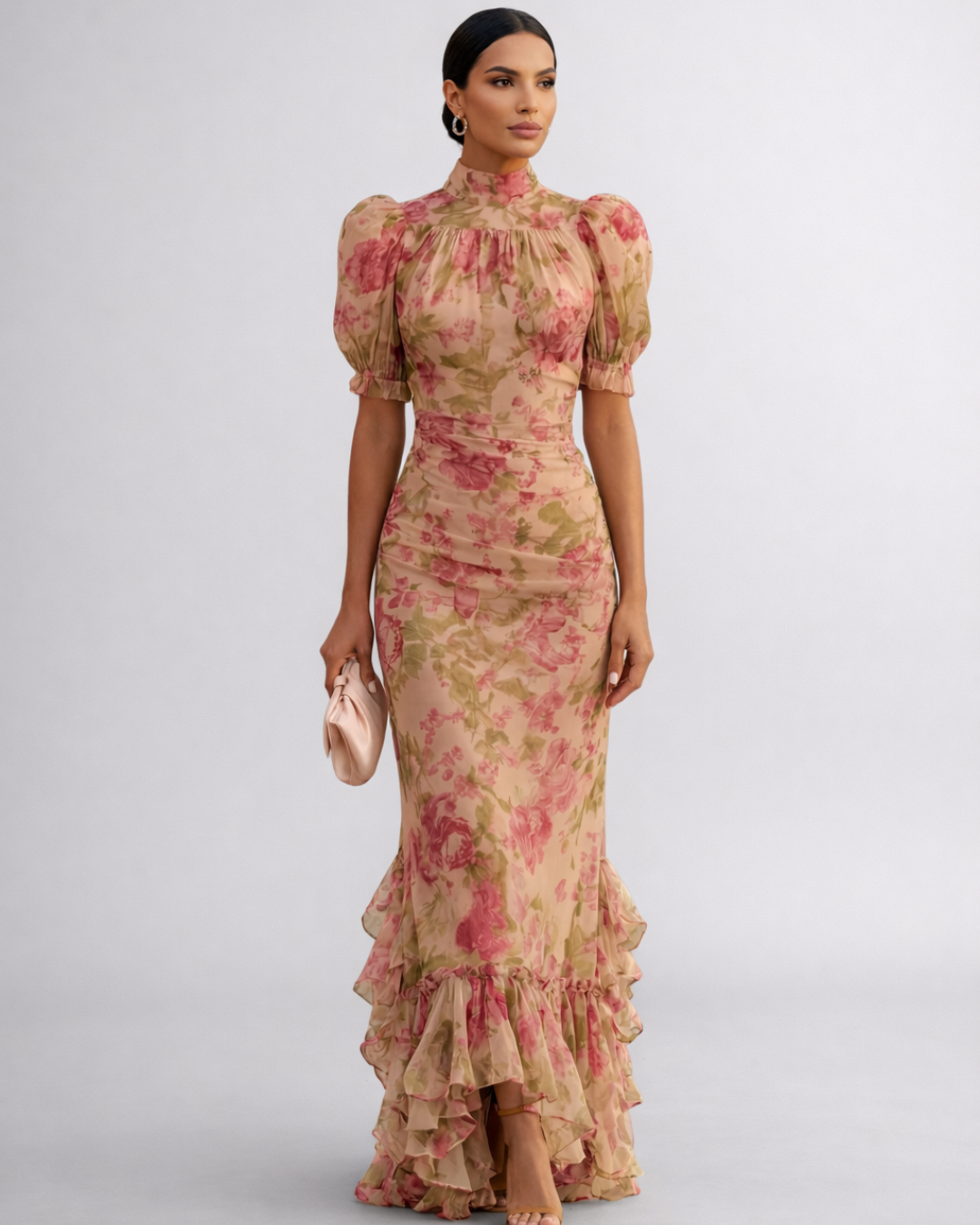 Lorena – Vestido Largo Floral en Gasa