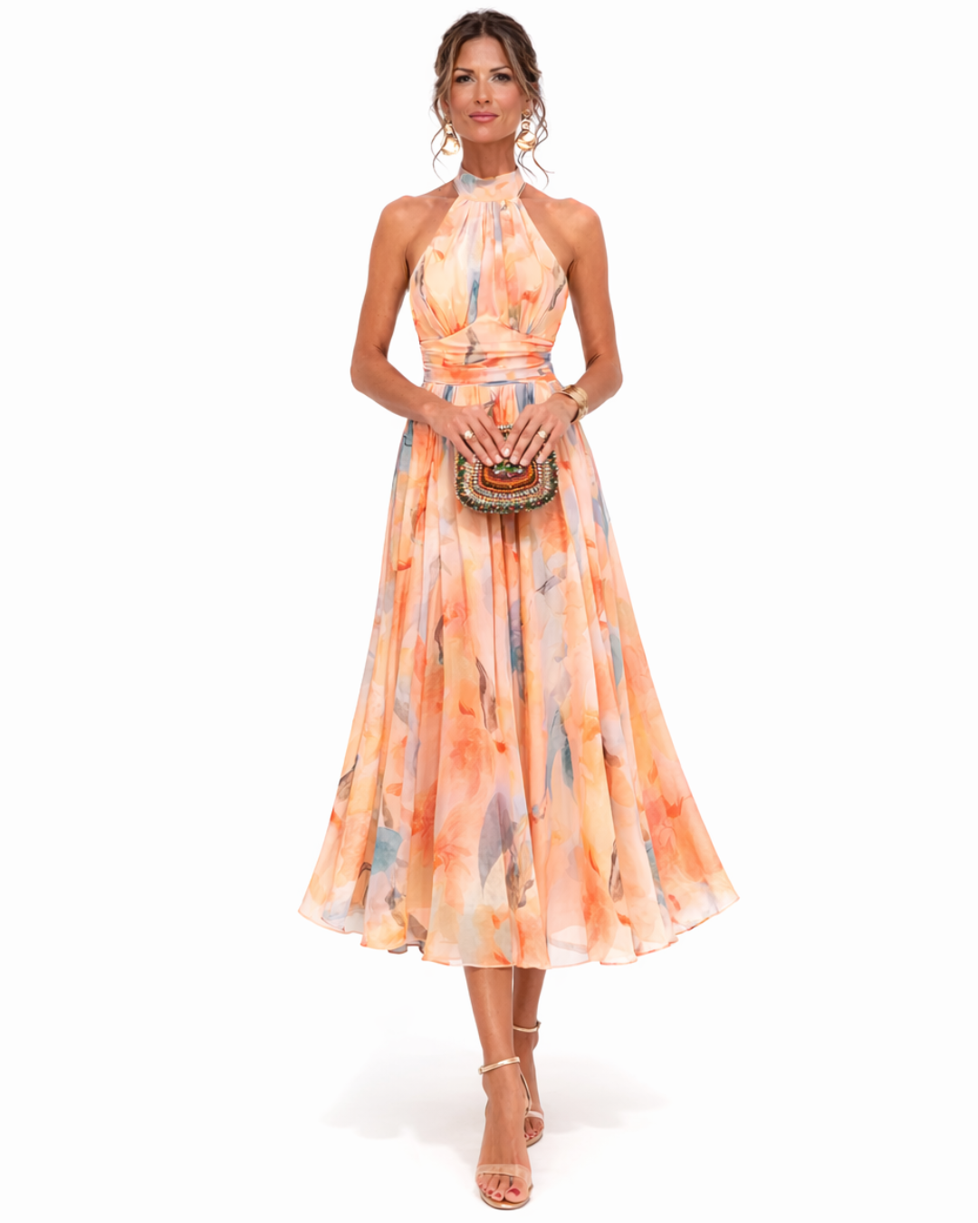 Naomi – Vestido Halter con Estampado Acuarela