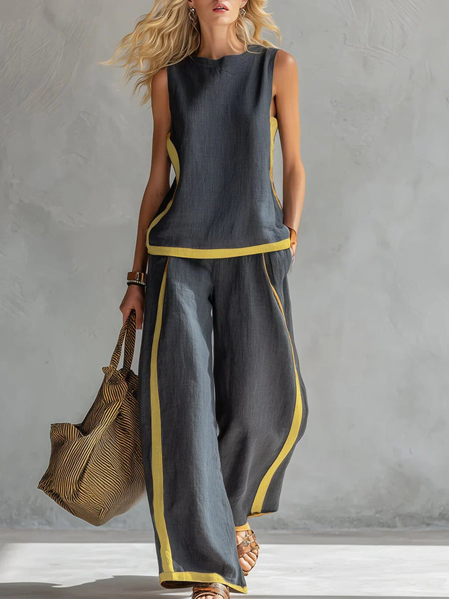 Andrea - Conjunto de Blusa Manga Larga y Pantalón Ancho
