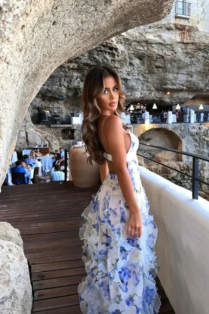 Maite – Vestido Midi Floral con Volantes