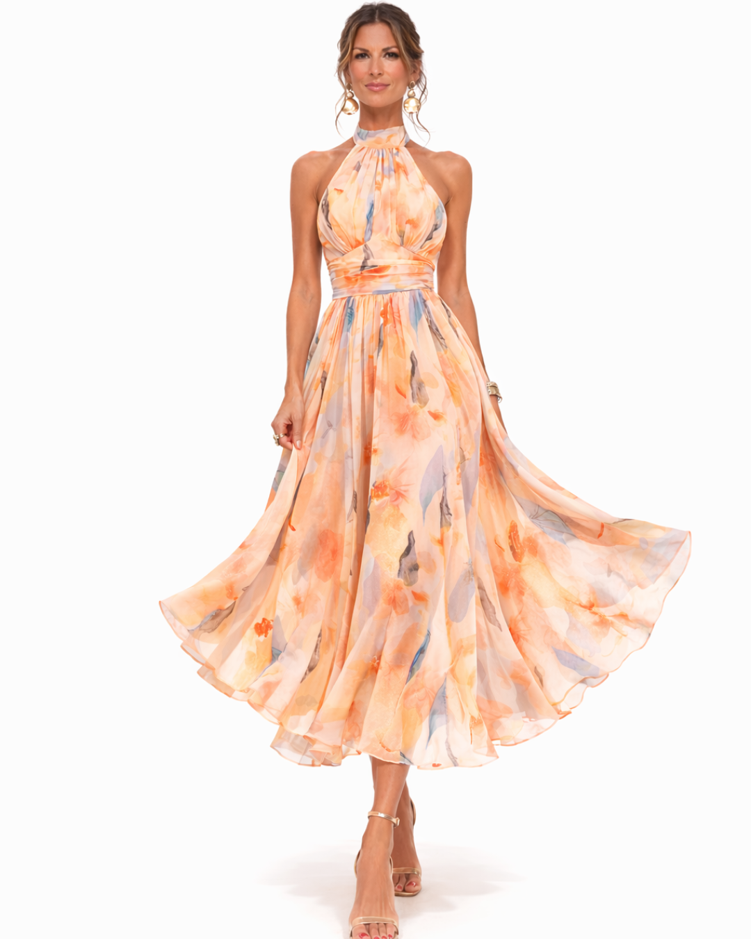 Naomi – Vestido Halter con Estampado Acuarela