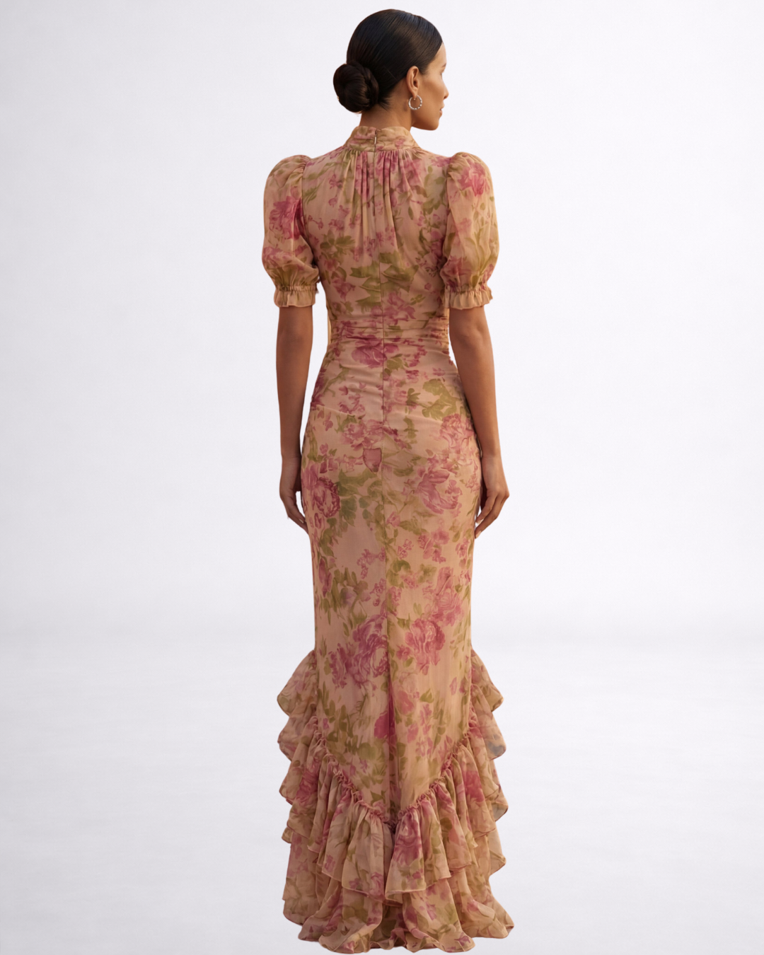 Lorena – Vestido Largo Floral en Gasa