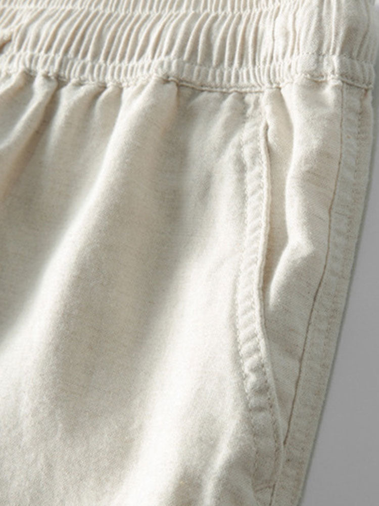 Camisa de jacquard a rayas geométricas con botones y pantalones de lino de pierna recta