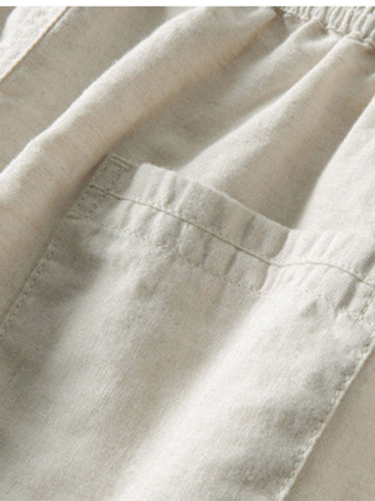 Camisa de jacquard a rayas geométricas con botones y pantalones de lino de pierna recta