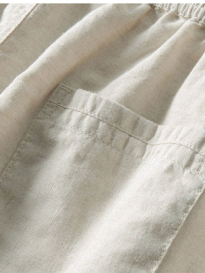Camisa de jacquard a rayas geométricas con botones y pantalones de lino de pierna recta