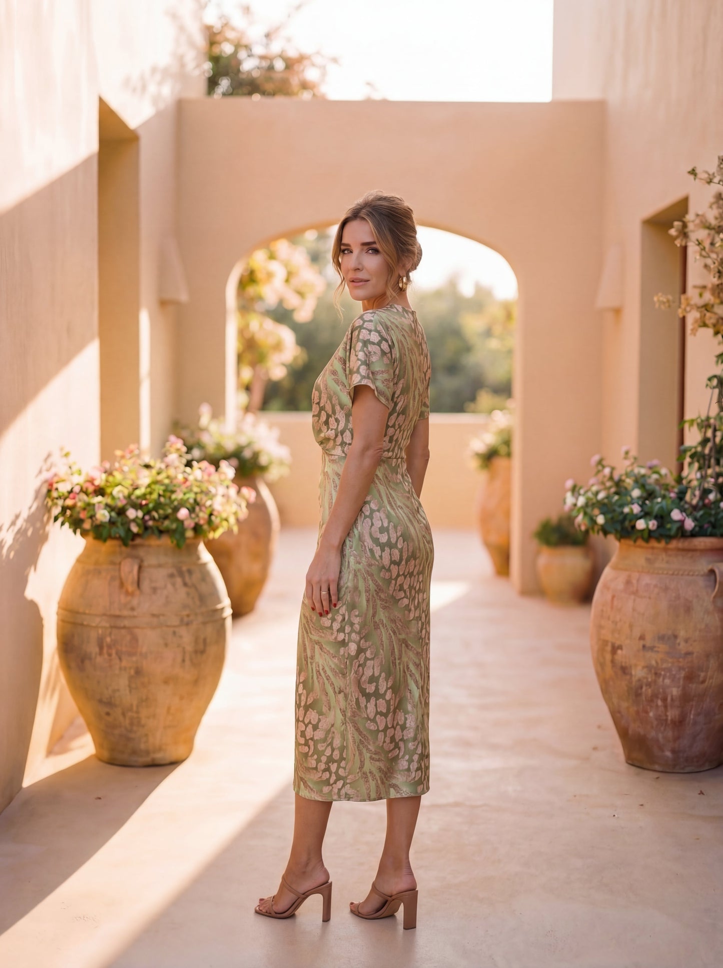 Lucía – Vestido Midi con Nudo Central y Caída Fluida
