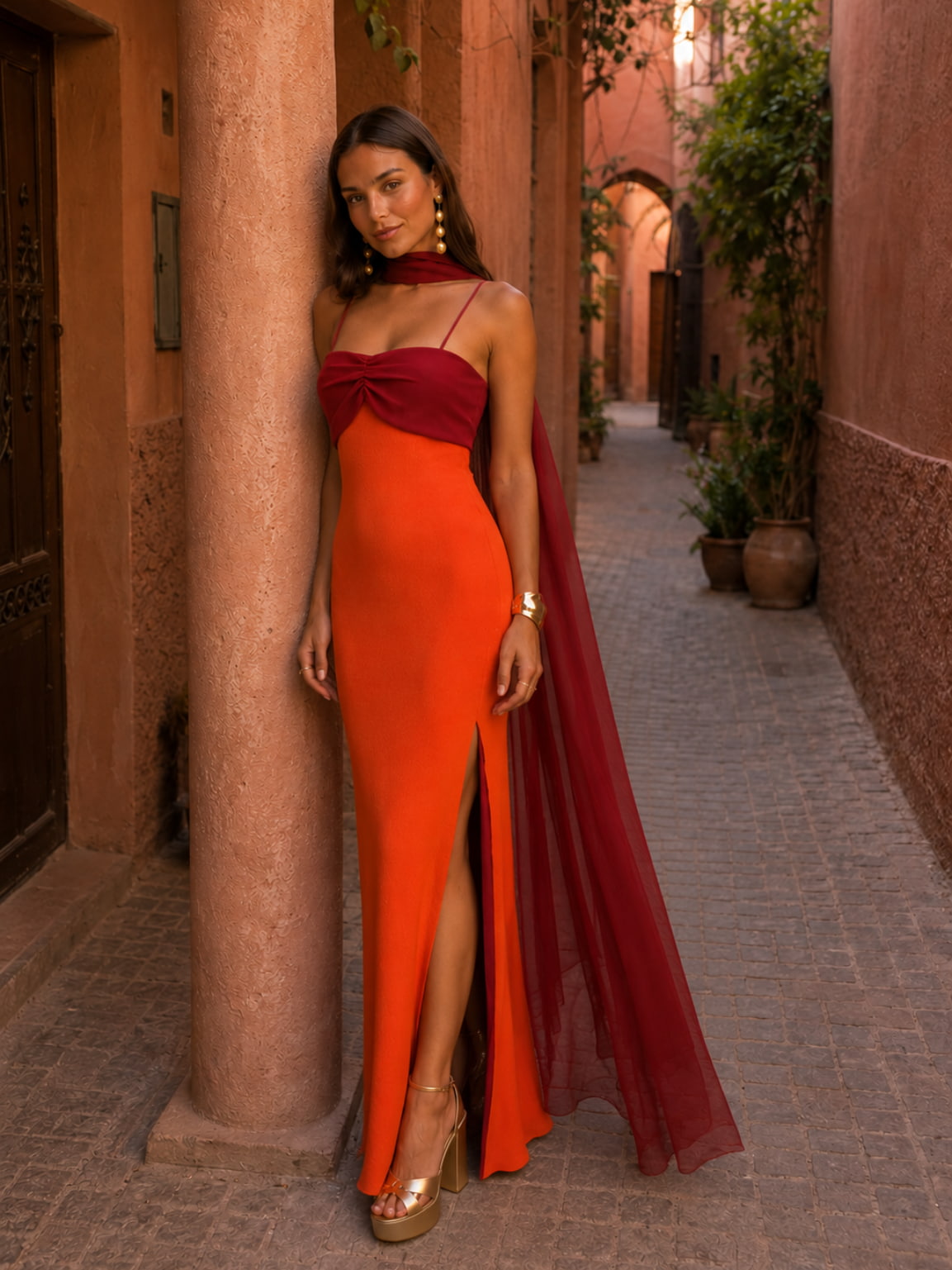 Adriana – Vestido Largo Drapeado Bicolor