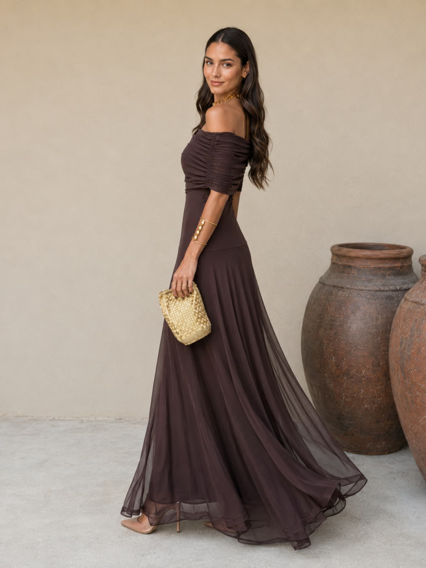 Renata – Vestido Largo Toledo en Marrón
