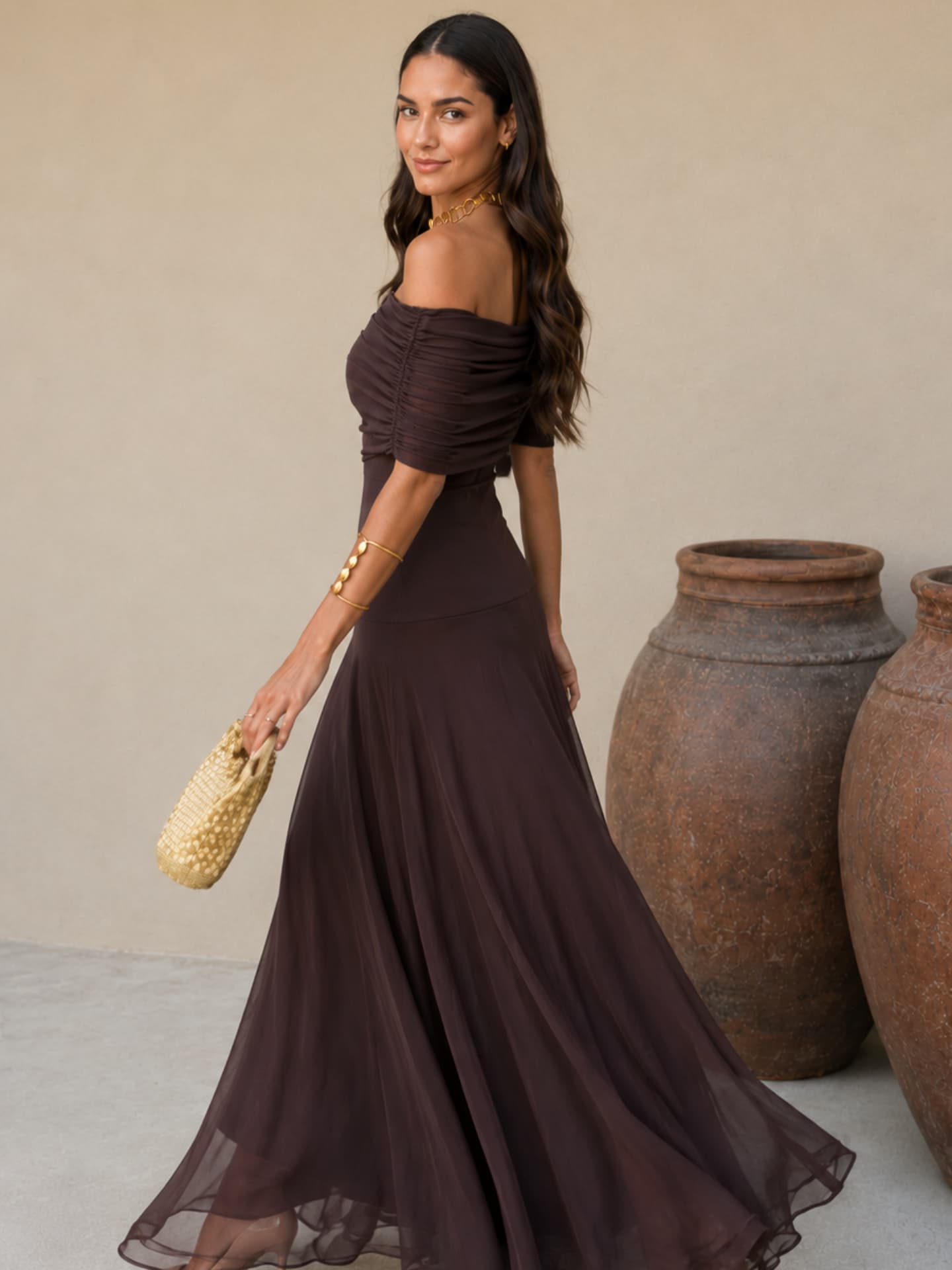 Renata – Vestido Largo Toledo en Marrón