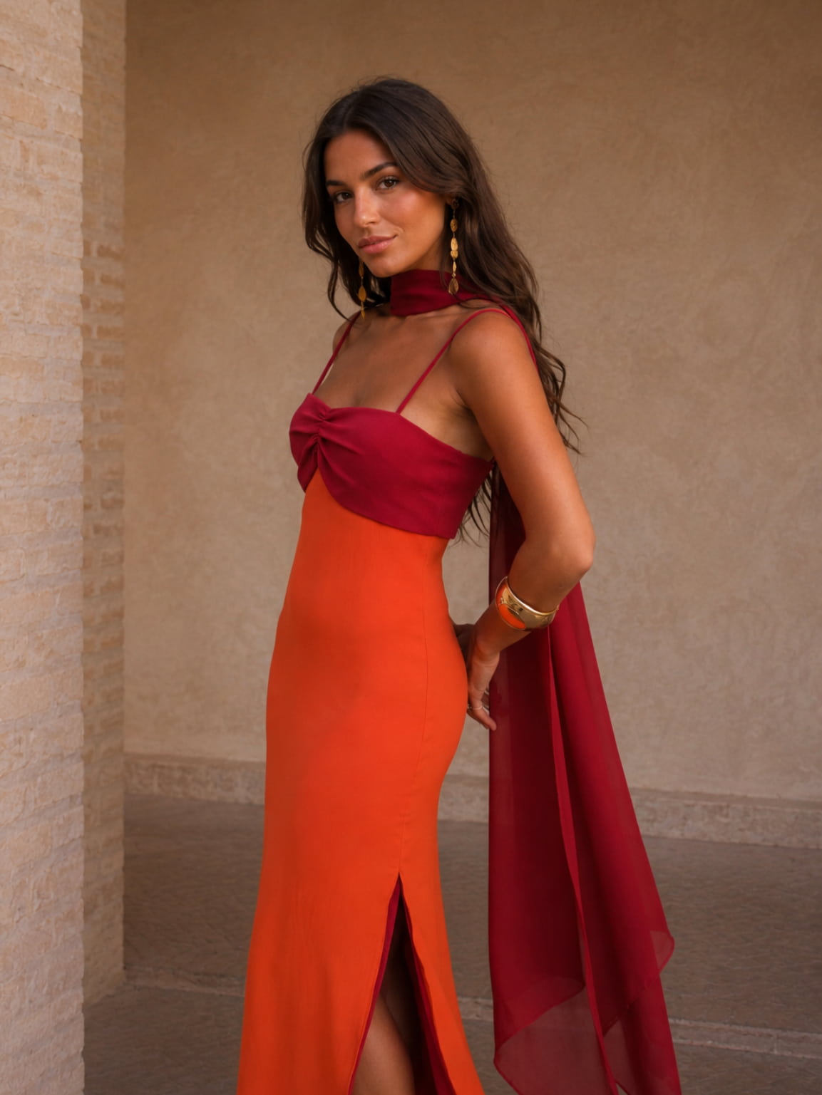 Adriana – Vestido Largo Drapeado Bicolor