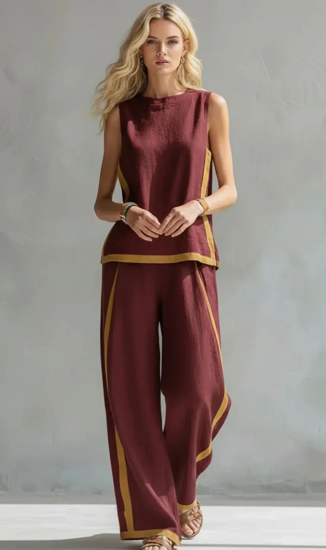 Andrea - Conjunto de Blusa Manga Larga y Pantalón Ancho