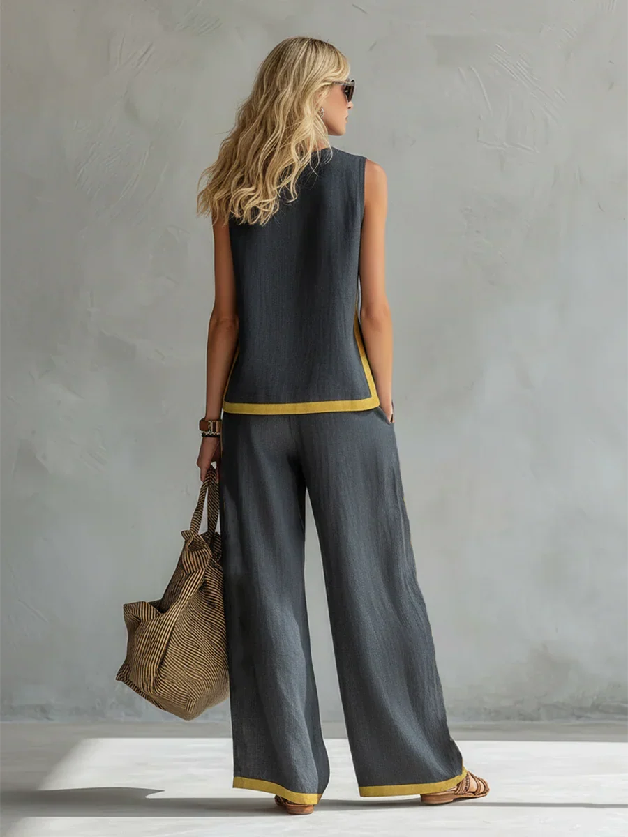 Andrea - Conjunto de Blusa Manga Larga y Pantalón Ancho