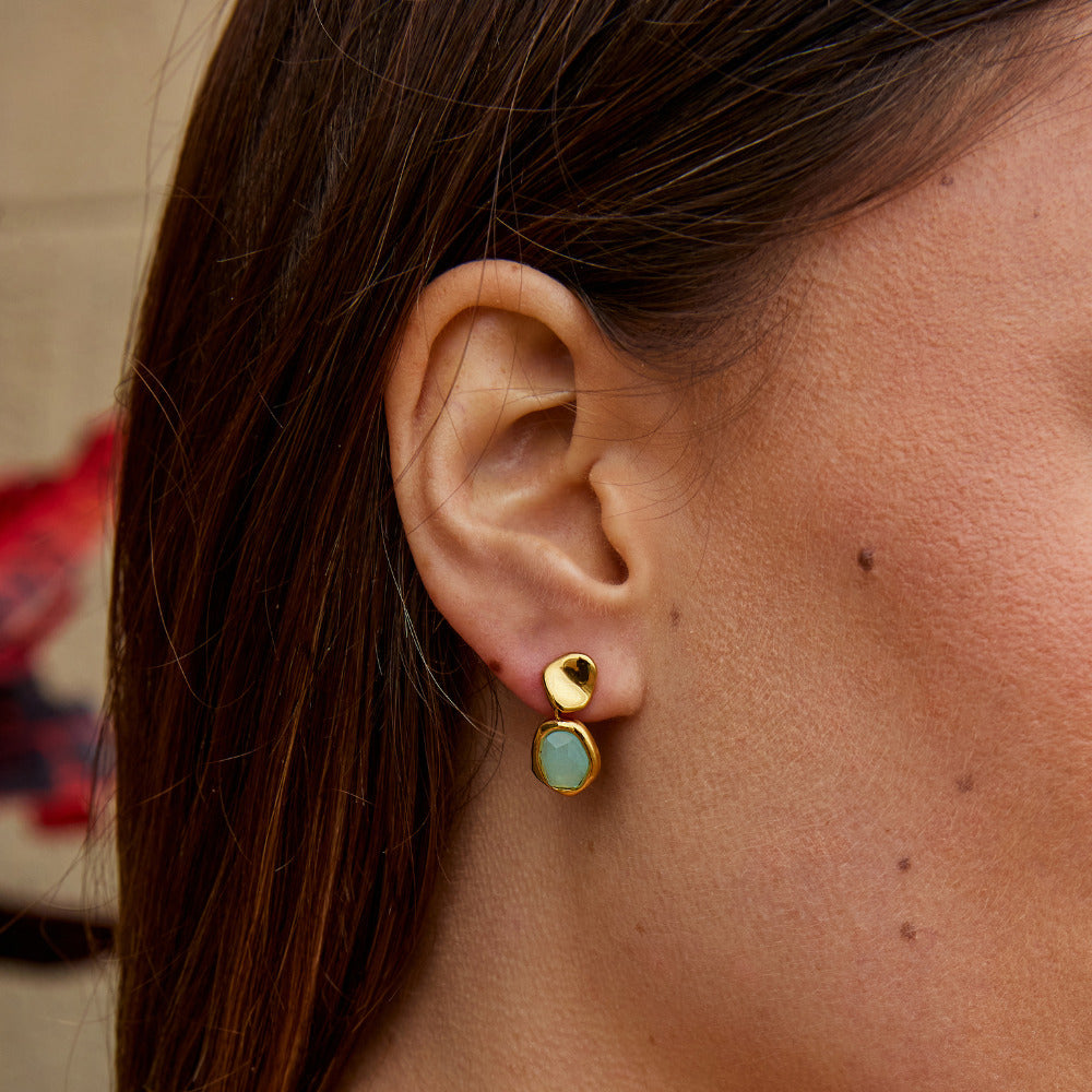 Micaela - Aretes Colgantes de Aguamarina Dorados