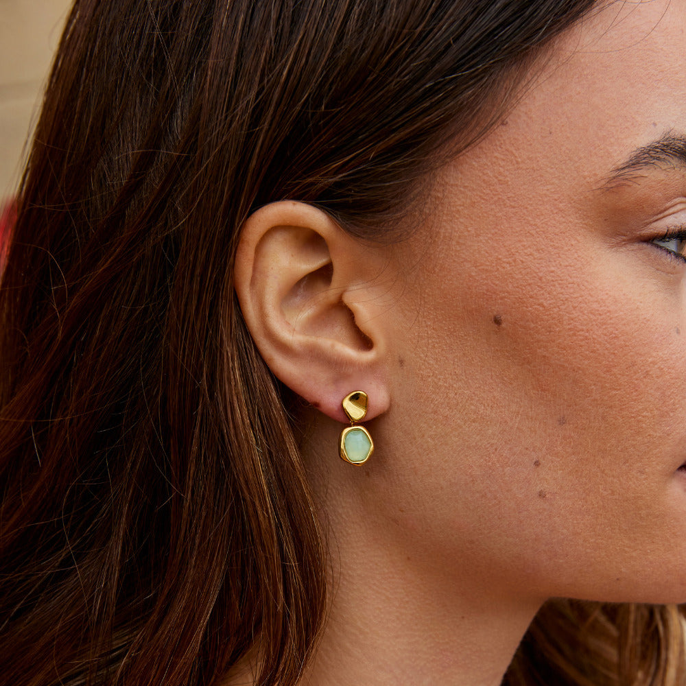 Micaela - Aretes Colgantes de Aguamarina Dorados