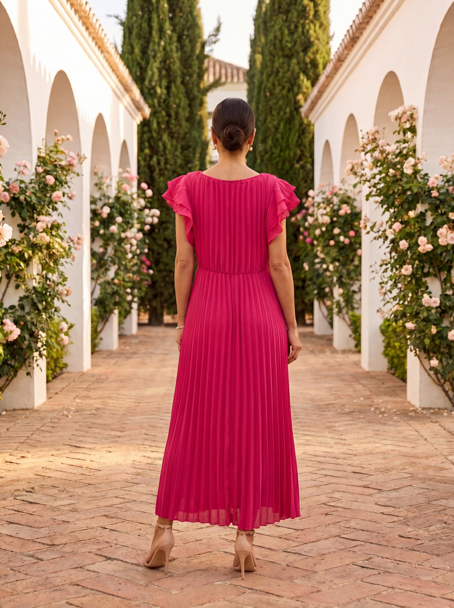 Belén – Vestido Maxi Plisado con Nudo en la Cintura
