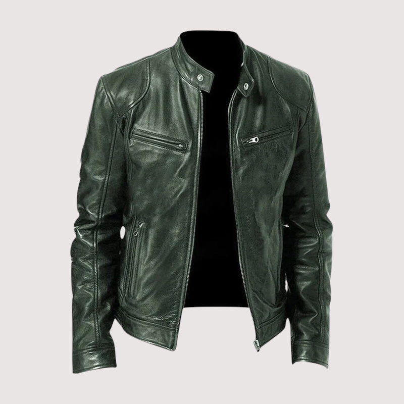 Casaca de cuero para hombre - Verde Oscuro
