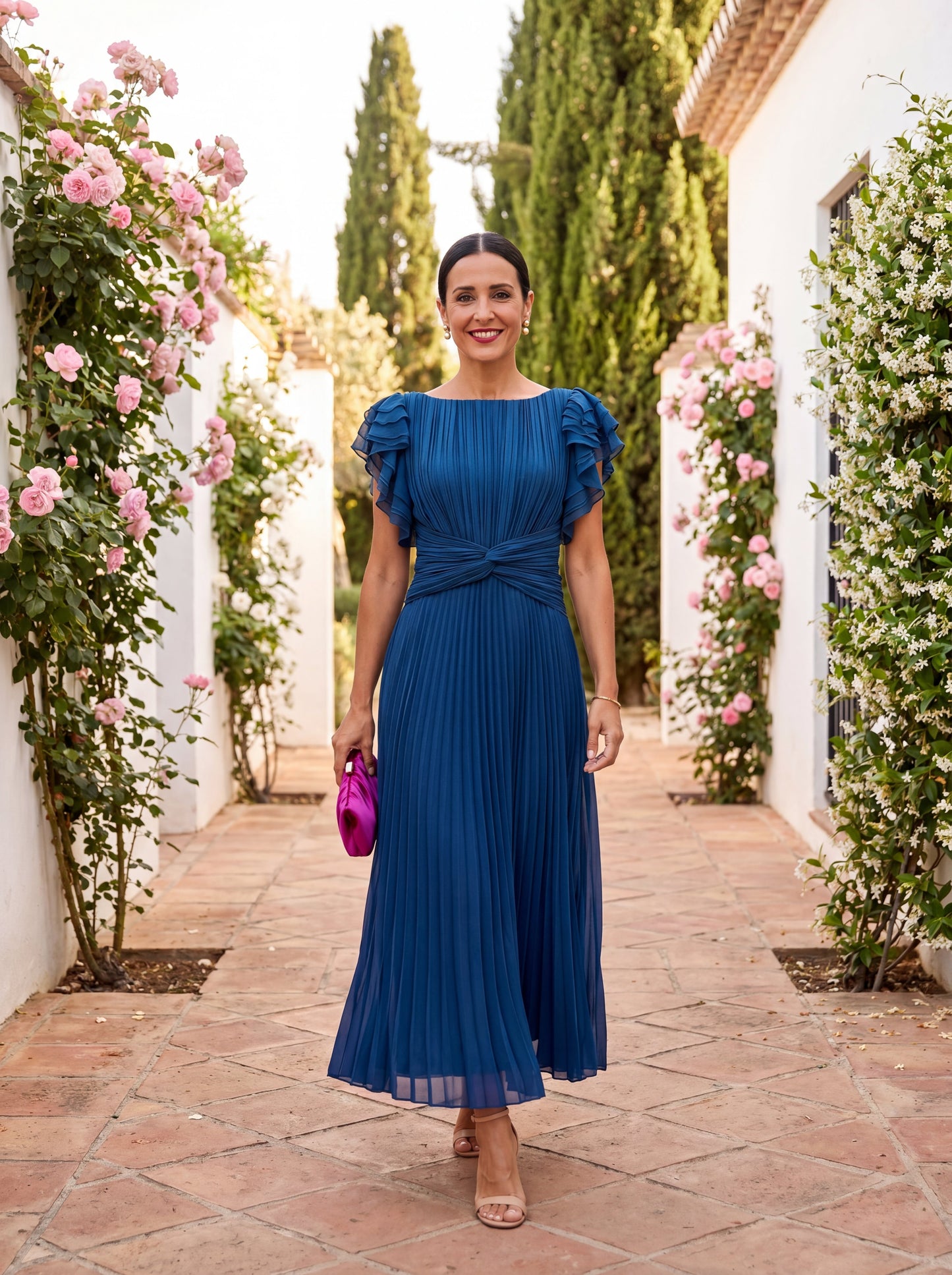 Belén – Vestido Maxi Plisado con Nudo en la Cintura