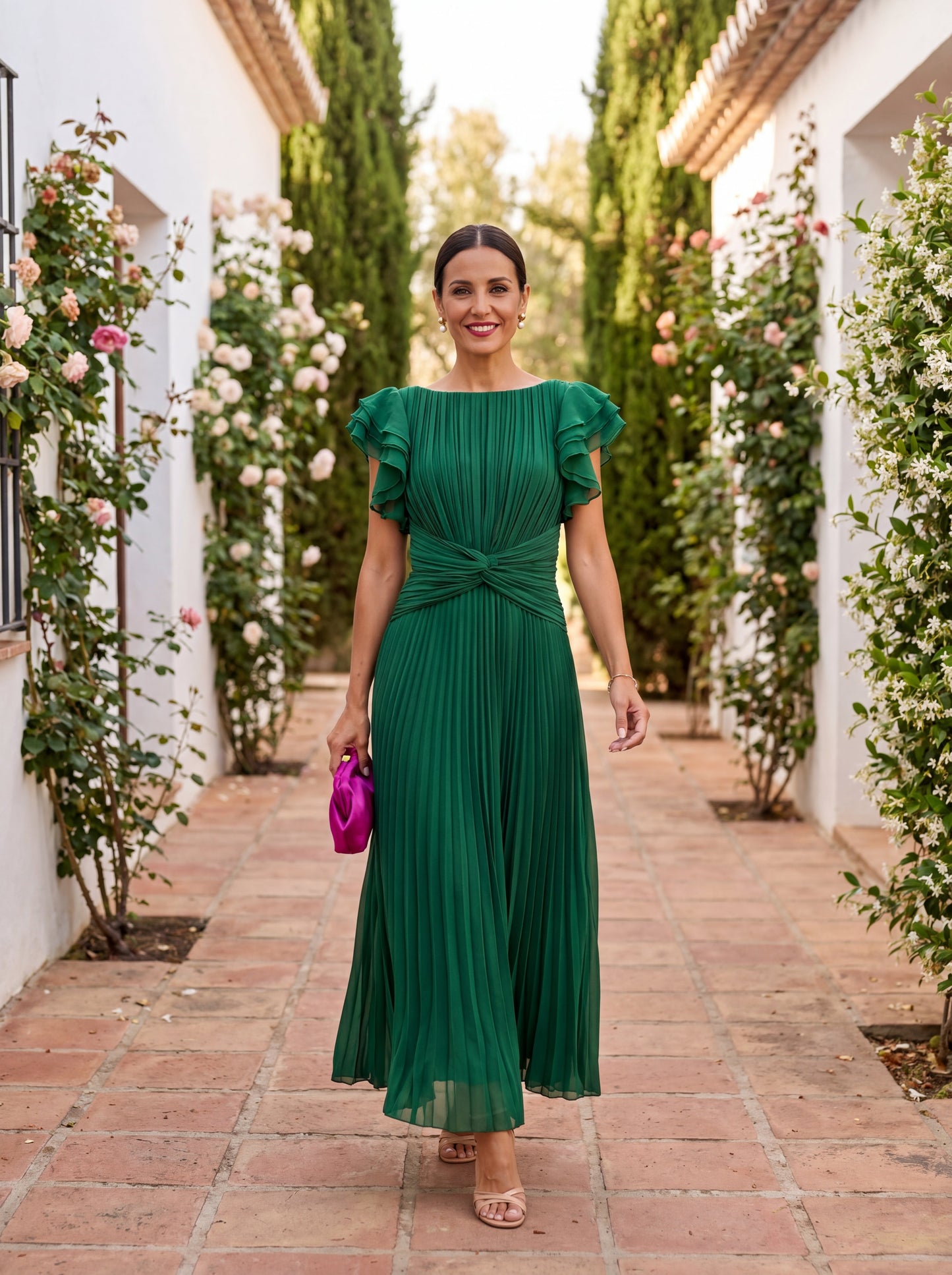 Belén – Vestido Maxi Plisado con Nudo en la Cintura