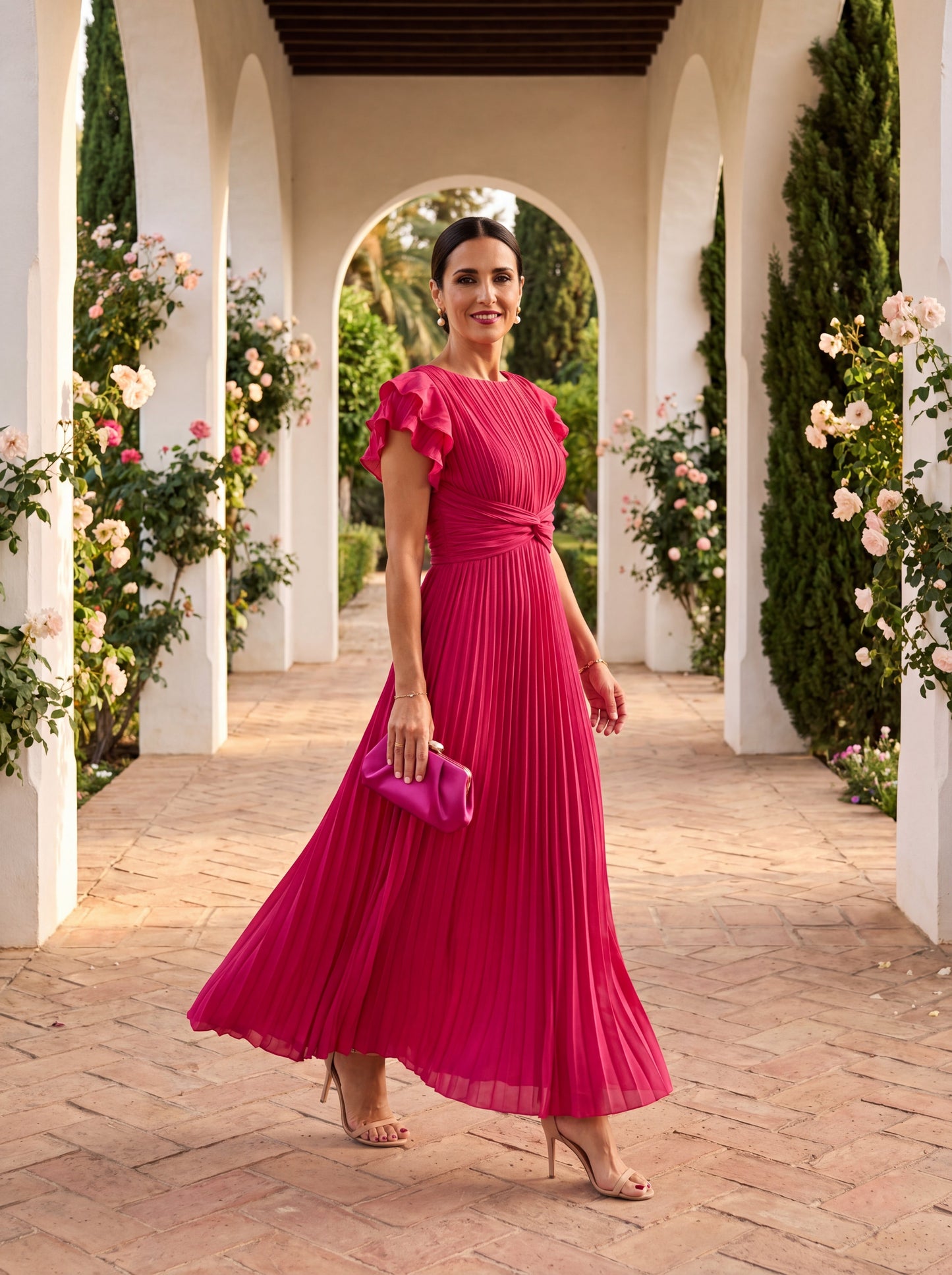 Belén – Vestido Maxi Plisado con Nudo en la Cintura