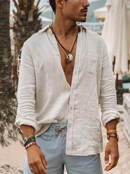 Bruno - Camisa Ligera Manga Larga con Cuello Solapa