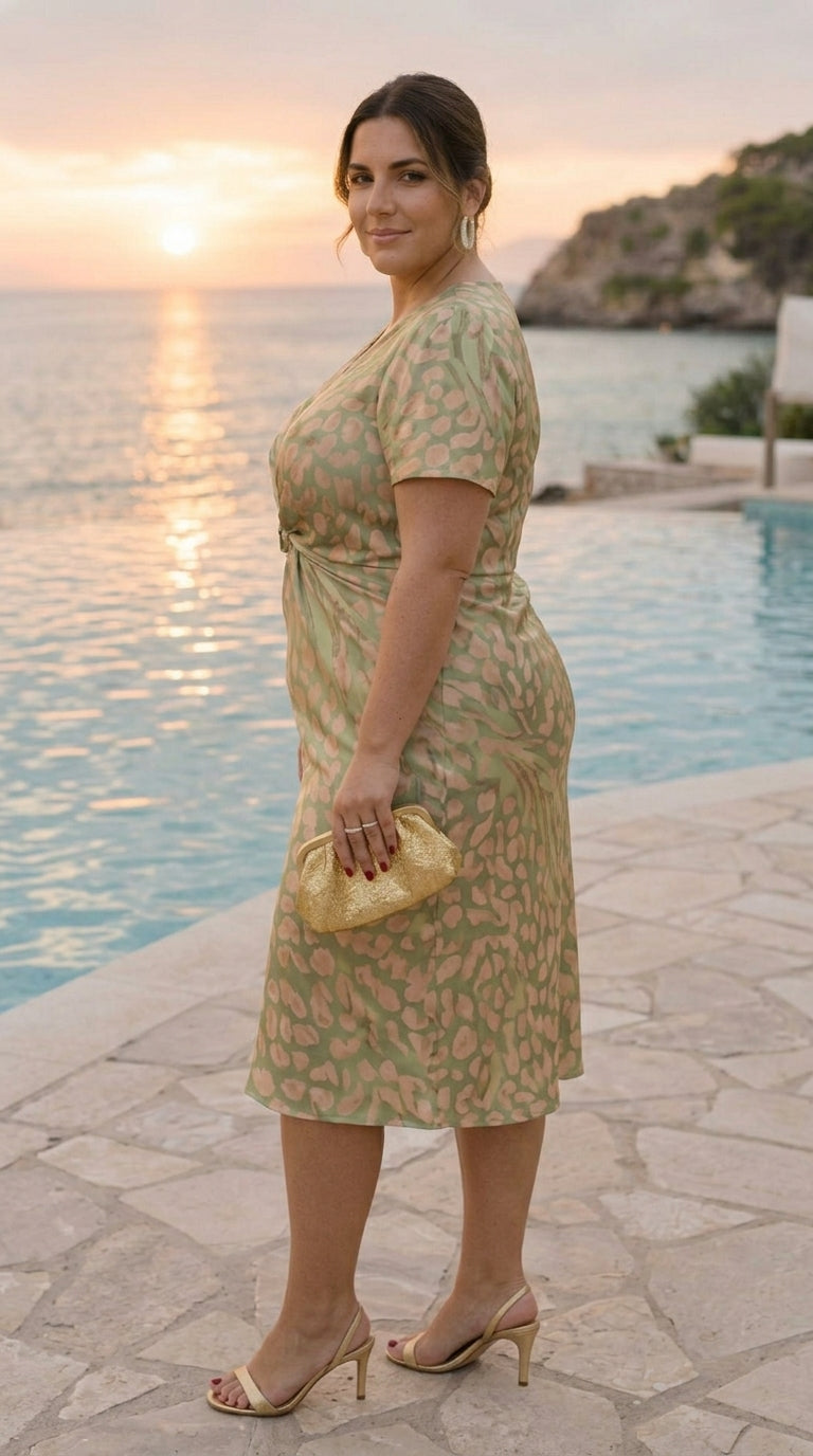 Lucía – Vestido Midi con Nudo Central y Caída Fluida
