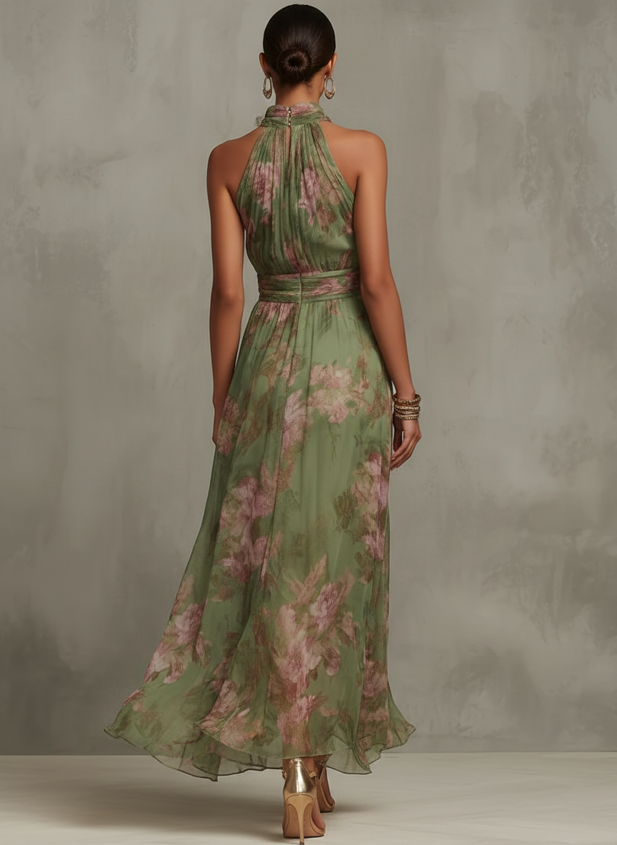 Ximena – Vestido Maxi Halter con Estampado Floral