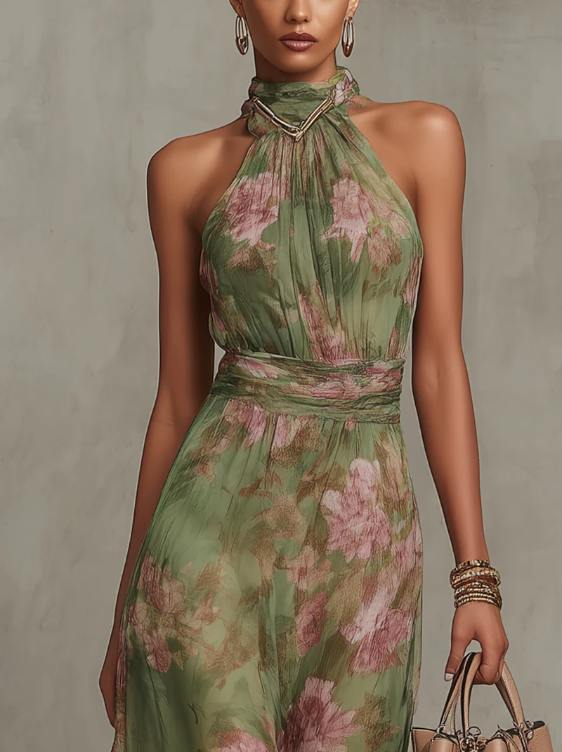 Ximena – Vestido Maxi Halter con Estampado Floral