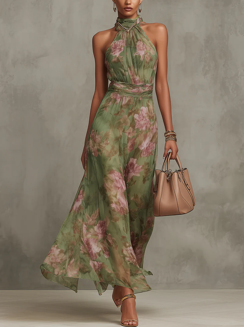 Ximena – Vestido Maxi Halter con Estampado Floral