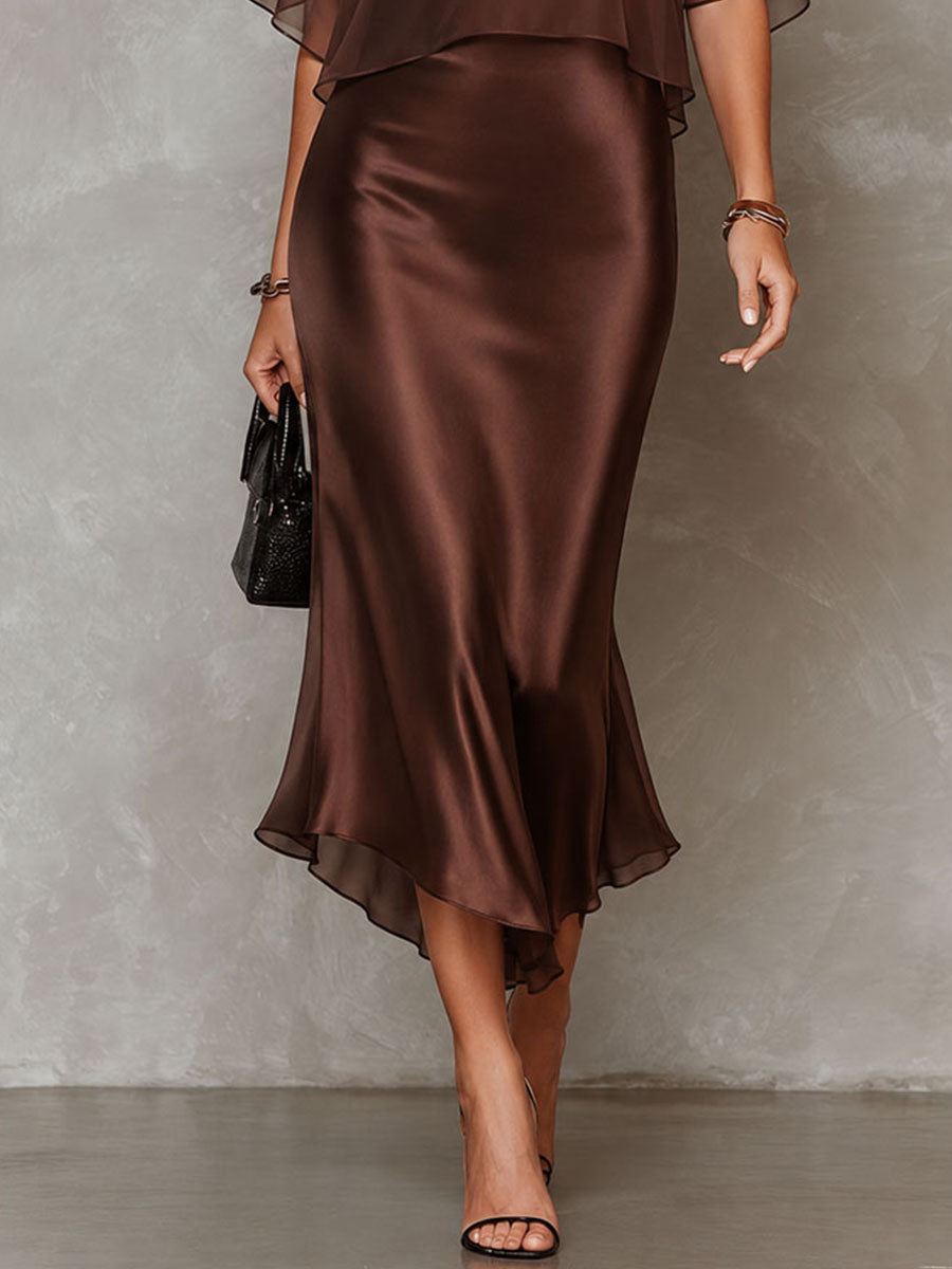 Alessandra - Vestido Midi Satinado de Dos Piezas
