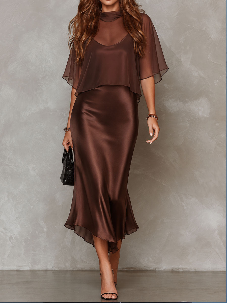 Alessandra - Vestido Midi Satinado de Dos Piezas
