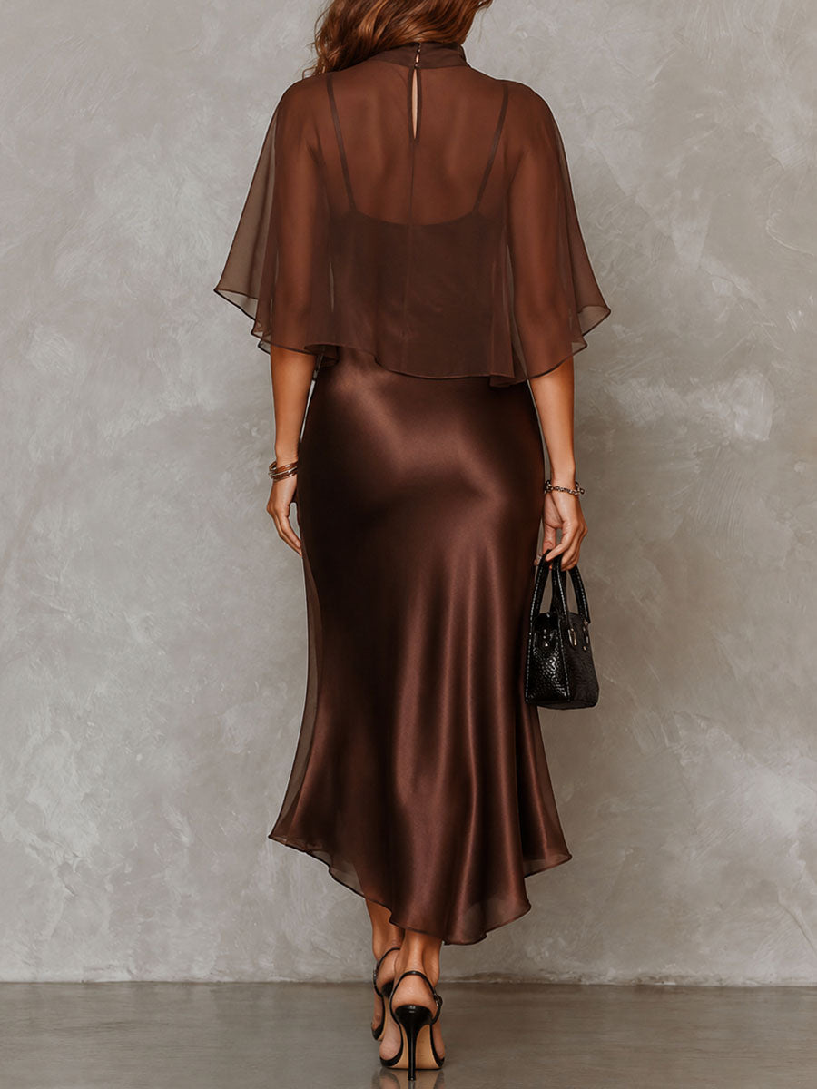 Alessandra - Vestido Midi Satinado de Dos Piezas