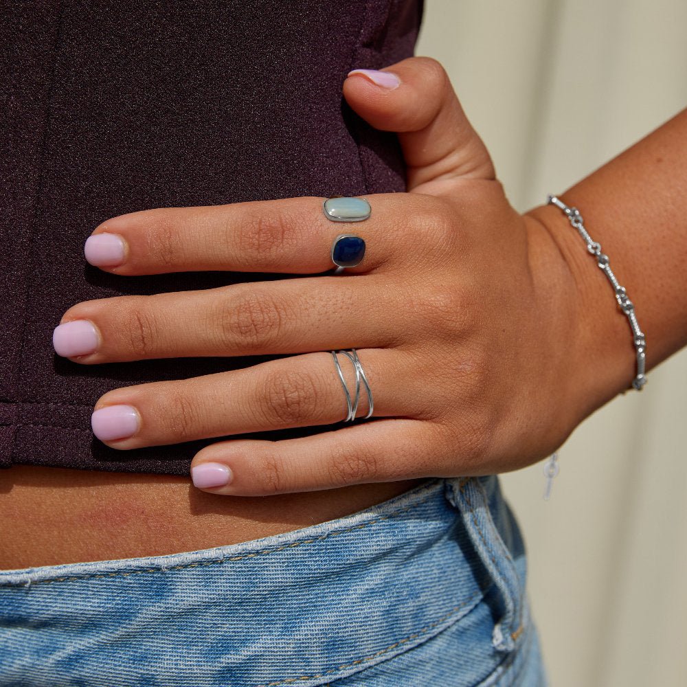 Silvia - Anillo Envolvente de Aguamarina Plateado