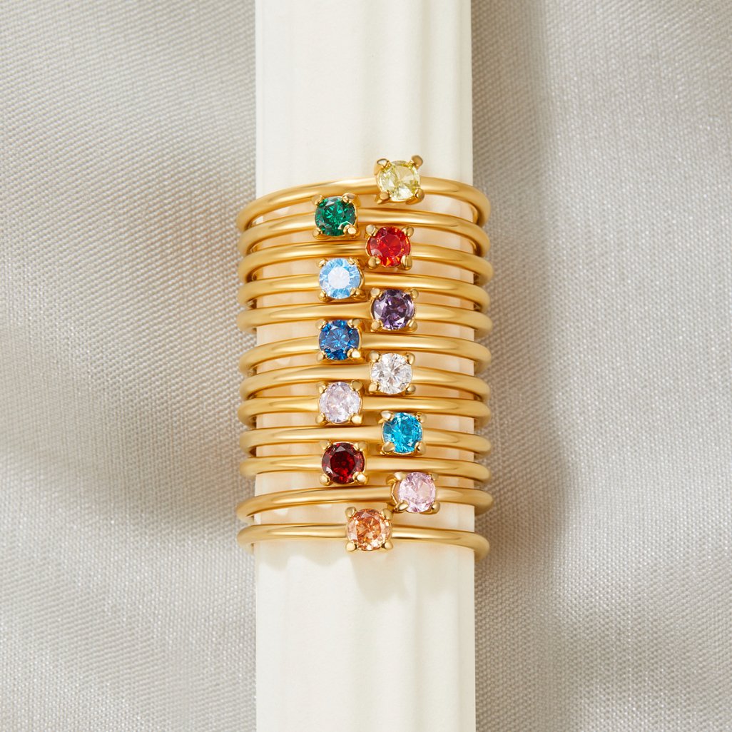 Rosario - Anillo con Piedra de Nacimiento Dorado