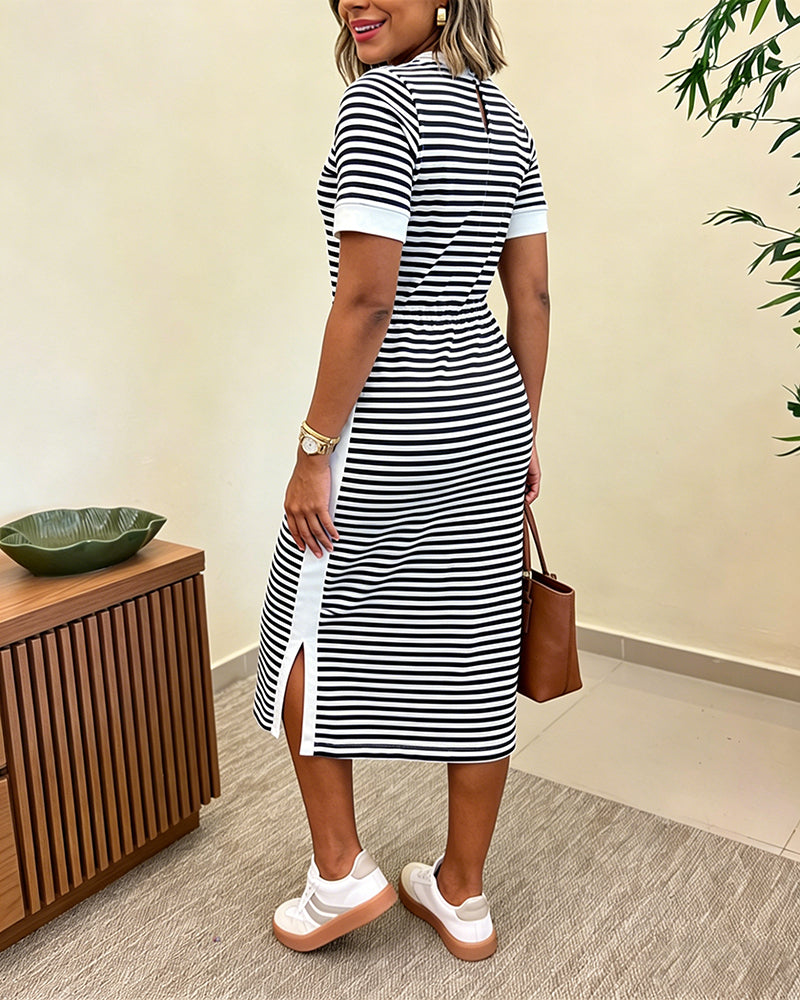 Fernanda - Vestido Midi a Rayas con Bolsillos