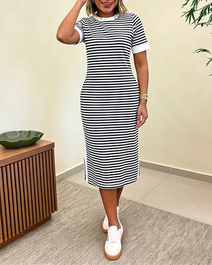 Fernanda - Vestido Midi a Rayas con Bolsillos