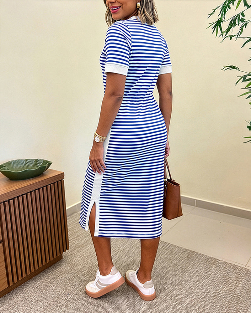 Fernanda - Vestido Midi a Rayas con Bolsillos