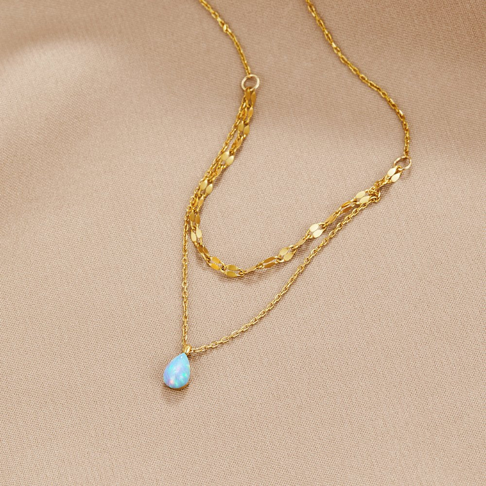 Brunella - Collar en Capas con Gota de Ópalo Azul