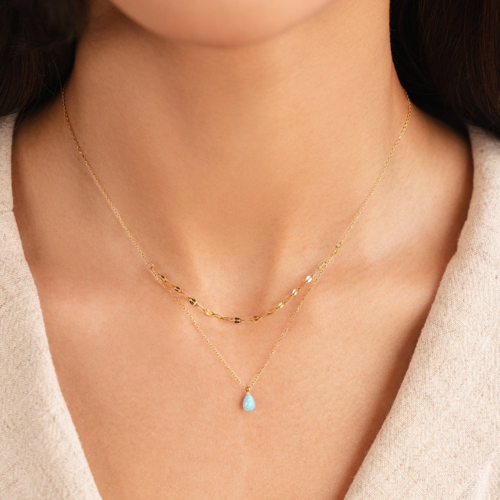 Brunella - Collar en Capas con Gota de Ópalo Azul
