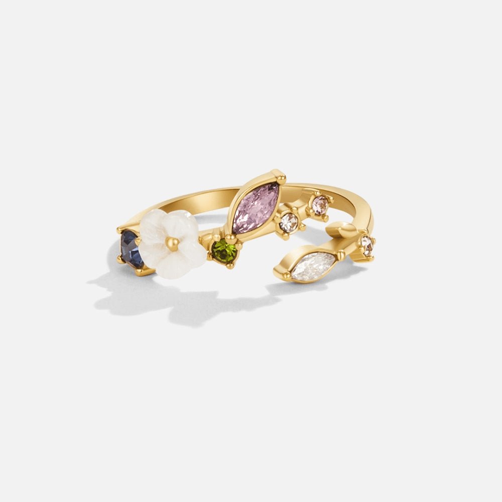 Isabella - Anillo de Flor de Cristal Dorado