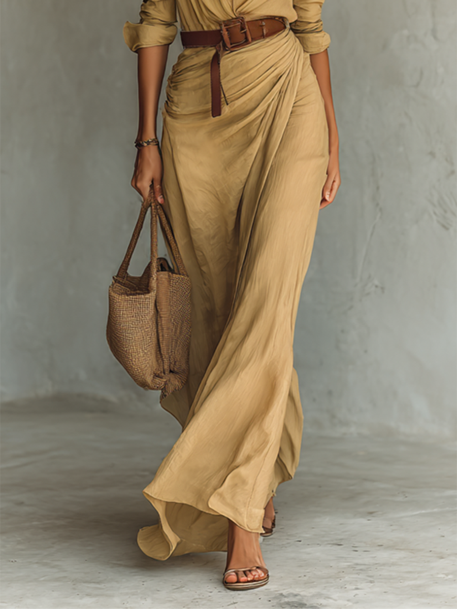Mariana - Vestido Largo con Solapa y Cinturón