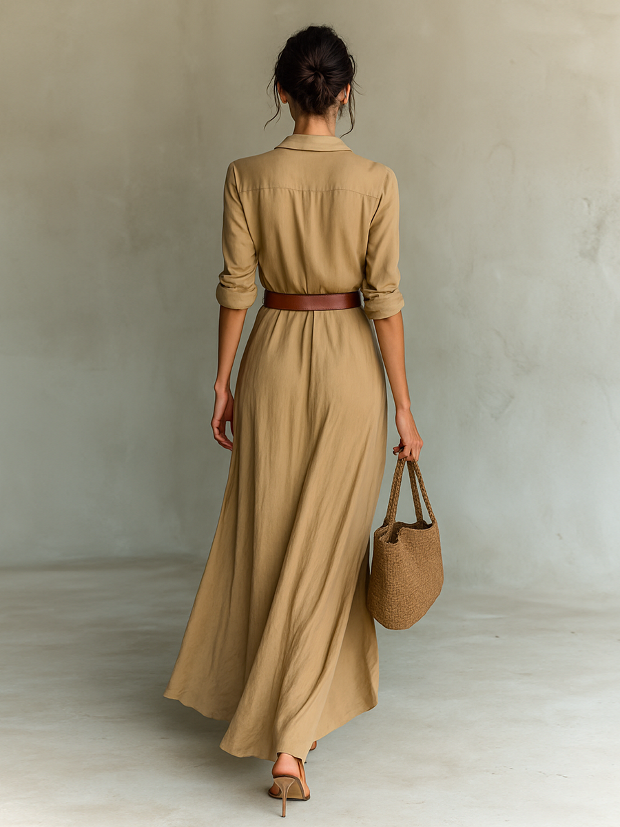 Mariana - Vestido Largo con Solapa y Cinturón