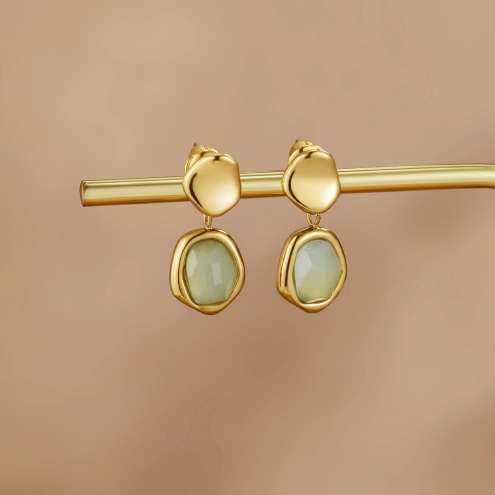 Micaela - Aretes Colgantes de Aguamarina Dorados