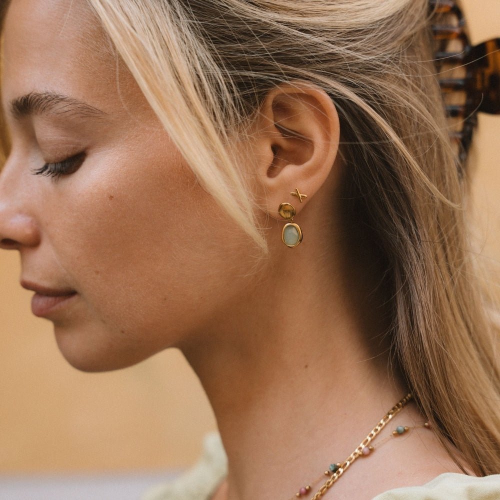 Micaela - Aretes Colgantes de Aguamarina Dorados