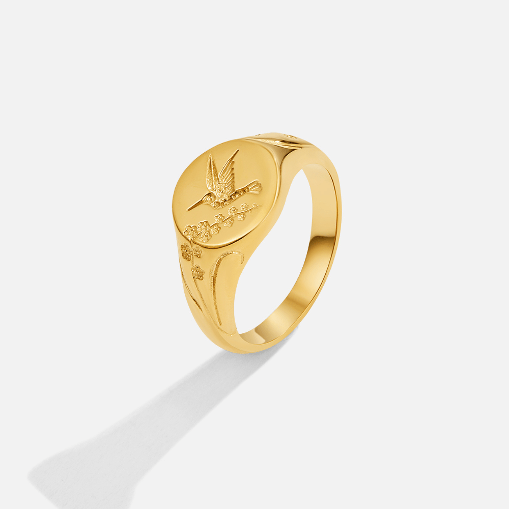 Milagros - Anillo Sello de Colibrí Dorado