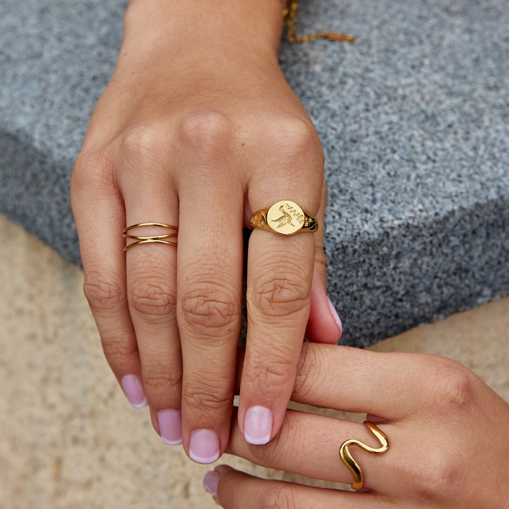 Milagros - Anillo Sello de Colibrí Dorado